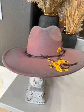 Women’s Mauve Pink Embroidered Western Fedora Hat